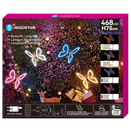 Aigostar - LED Vonkajšia dekorácia 468xLED/18W/230V 75 cm IP44 motýľ/studená biela