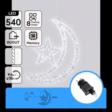 Aigostar - LED Vonkajšia vianočná dekorácia 540xLED/6W/230V 43 cm IP44 studená biela, mesiac