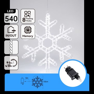 Aigostar - LED vonkajšia vianočná dekorácia 540xLED/6W/230V IP44 studená biela 43 cm vločka