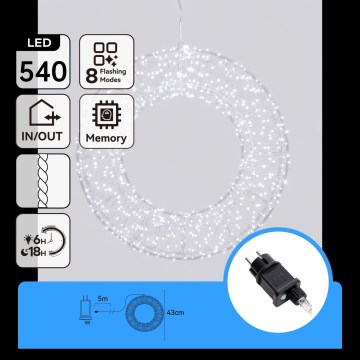 Aigostar - LED vonkajšia vianočná dekorácia 540xLED/6W/230V IP44, studená biela, kruh 45 cm