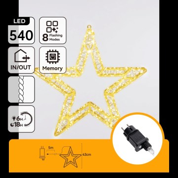 Aigostar - LED vonkajšia vianočná dekorácia 540xLED/6W/230V IP44 teplá biela 45cm hviezda