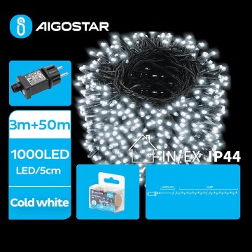 Aigostar - LED Vonkajšia vianočná reťaz 1000xLED/8 funkcií 53m IP44 studená biela