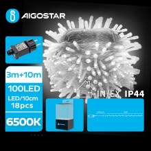 Aigostar - LED Vonkajšia vianočná reťaz 100xLED/8 funkcií 13m IP44 studená biela