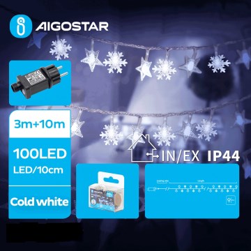 Aigostar - LED Vonkajšia vianočná reťaz 100xLED/8 funkcií 13m IP44 studená biela