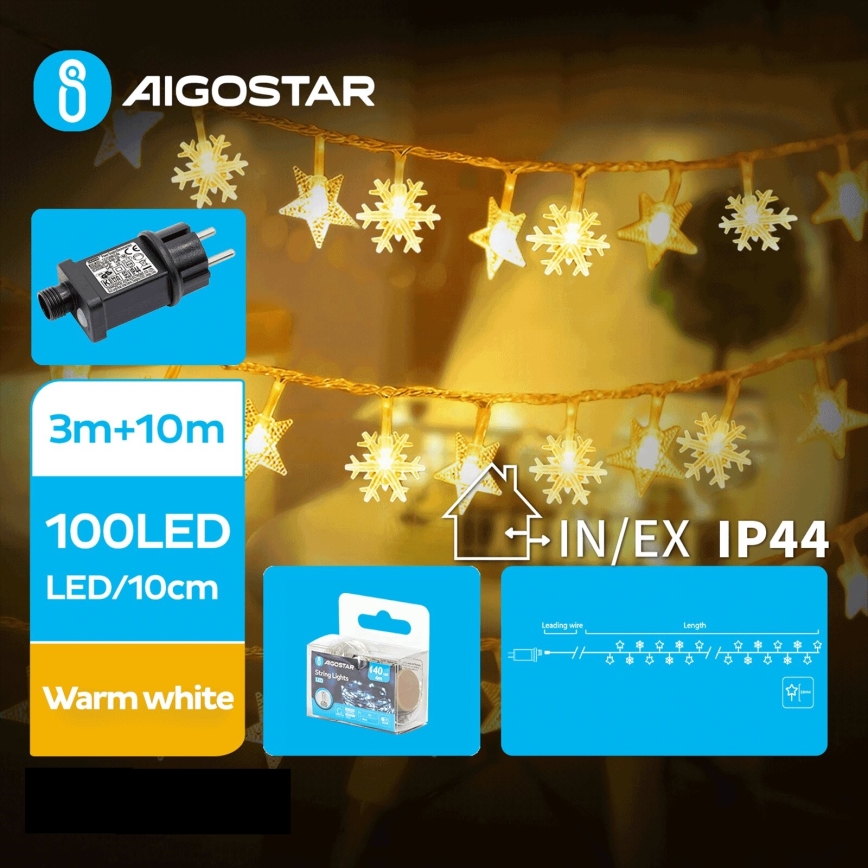 Aigostar - LED Vonkajšia vianočná reťaz 100xLED/8 funkcií 13m IP44 teplá biela