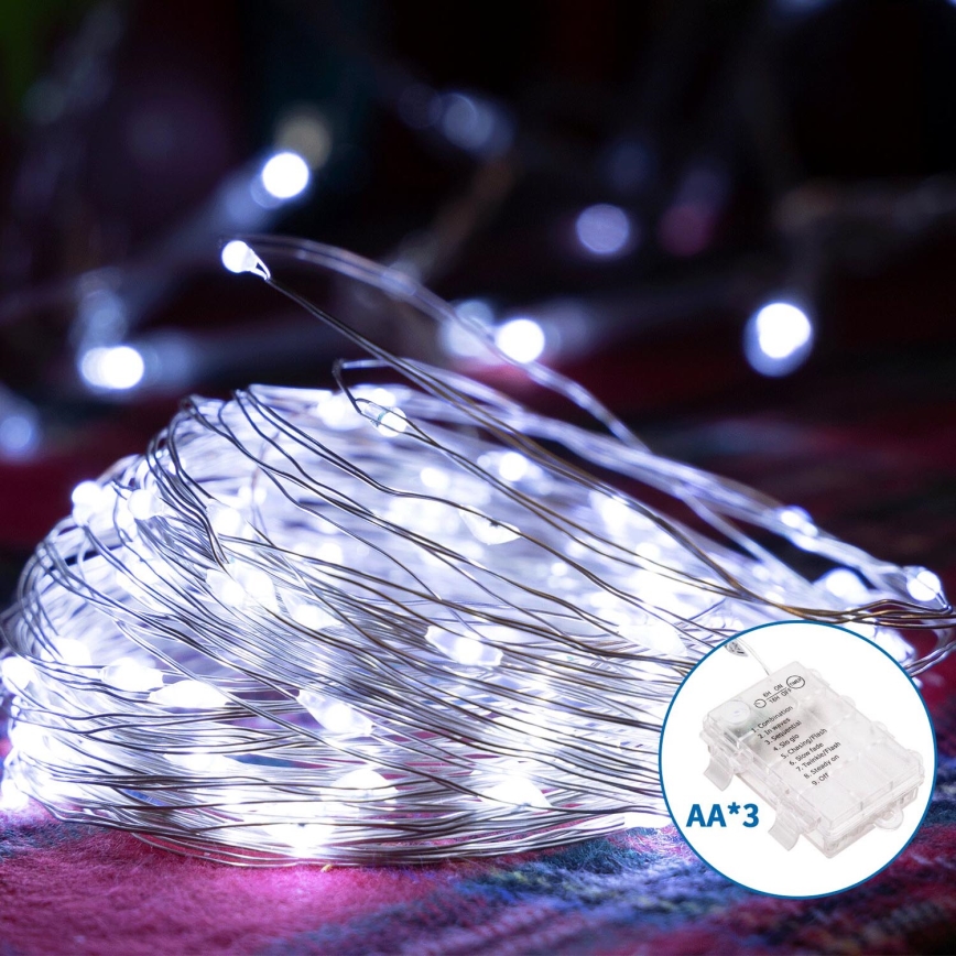 Aigostar - LED Vonkajšia vianočná reťaz 100xLED/8 funkcií/3xAA 10,3m IP44 studená biela