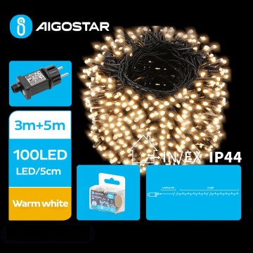 Aigostar - LED Vonkajšia vianočná reťaz 100xLED/8 funkcií 8m IP44 teplá biela