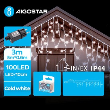 Aigostar - LED Vonkajšia vianočná reťaz 100xLED/8 funkcií 8x0,6m IP44 studená biela