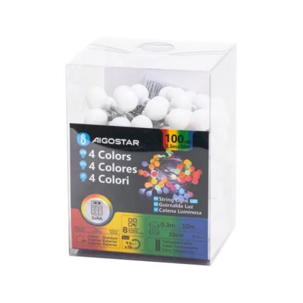 Aigostar - LED vonkajšia vianočná reťaz 100xLED/3xAA/8 funkcií 10,3 m IP44 viacfarebná