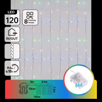 Aigostar - LED vonkajšia vianočná reťaz 120xLED/8 funkcií 3xAA 3,9x1,2m IP44 viacfarebná