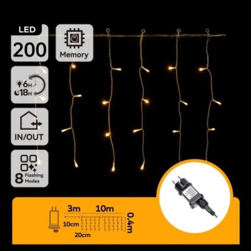 Aigostar - LED vonkajšia vianočná reťaz 200xLED/8 funkcií 10x0,4m IP44 teplá biela