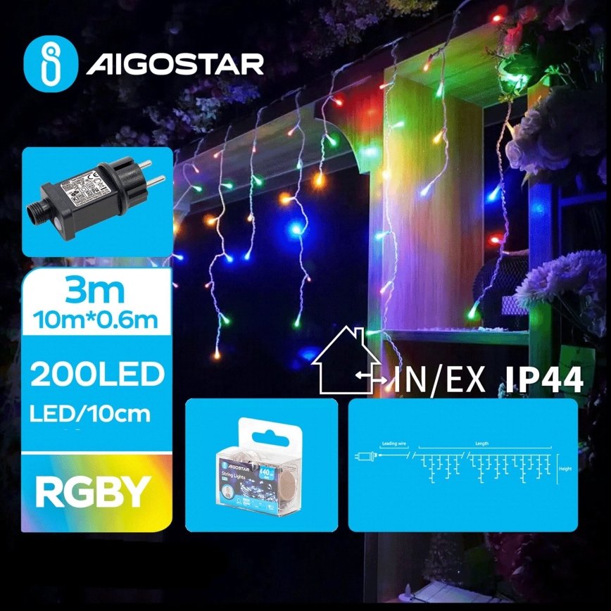 Aigostar - LED Vonkajšia vianočná reťaz 200xLED/8 funkcií 13x0,6m IP44 multicolor
