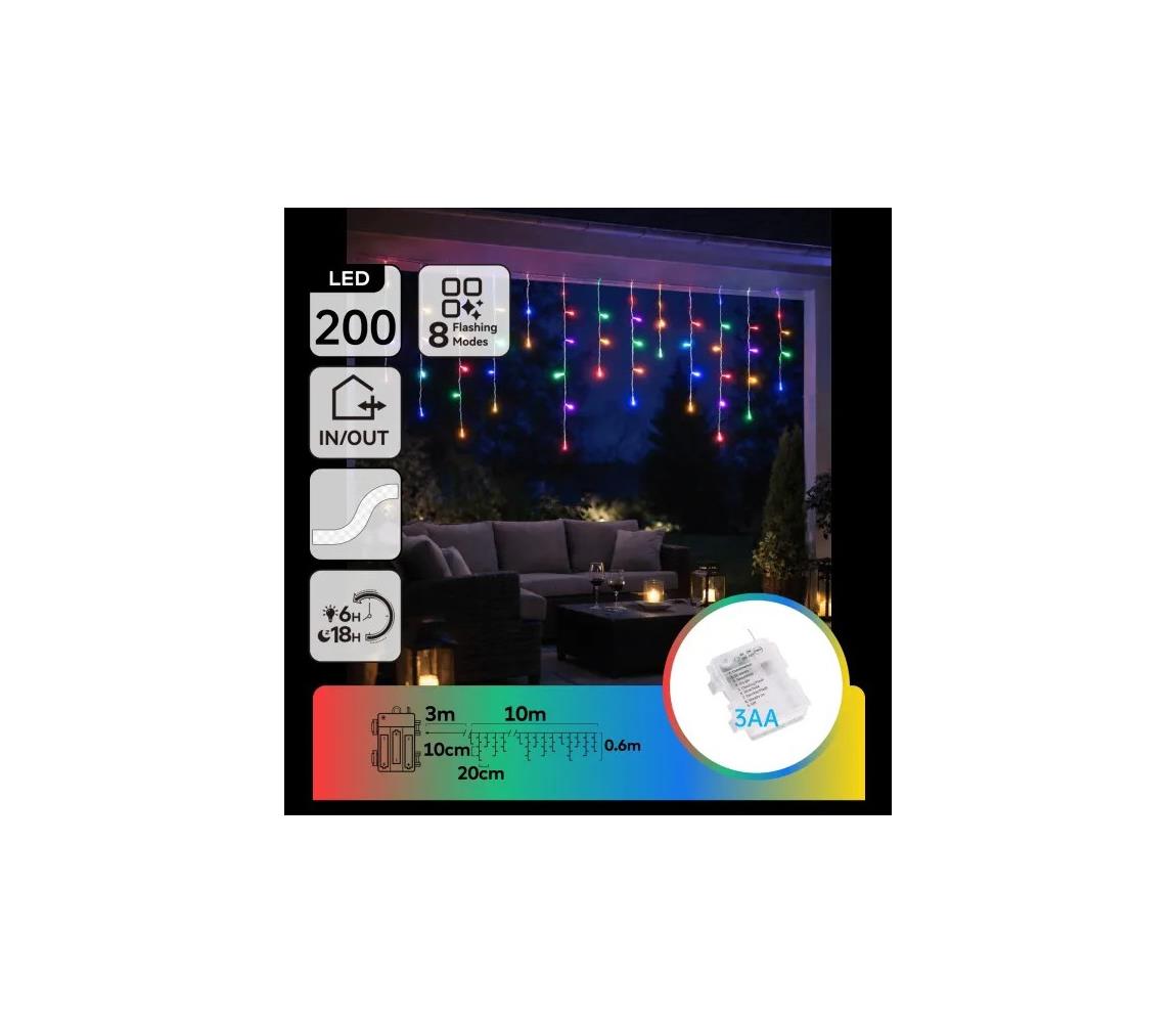 B.V.  - LED Vonkajšia vianočná reťaz 200xLED/8 funkcií 3xAA 13x06m IP44 viacfarebná B10303K44