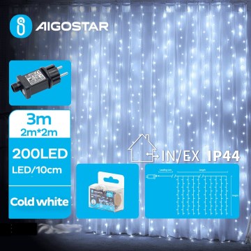 Aigostar - LED Vonkajšia vianočná reťaz 200xLED/8 funkcií 5x2m IP44 studená biela