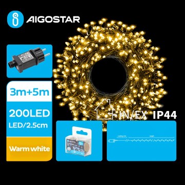 Aigostar - LED Vonkajšia vianočná reťaz 200xLED/8 funkcií 8m IP44 teplá biela