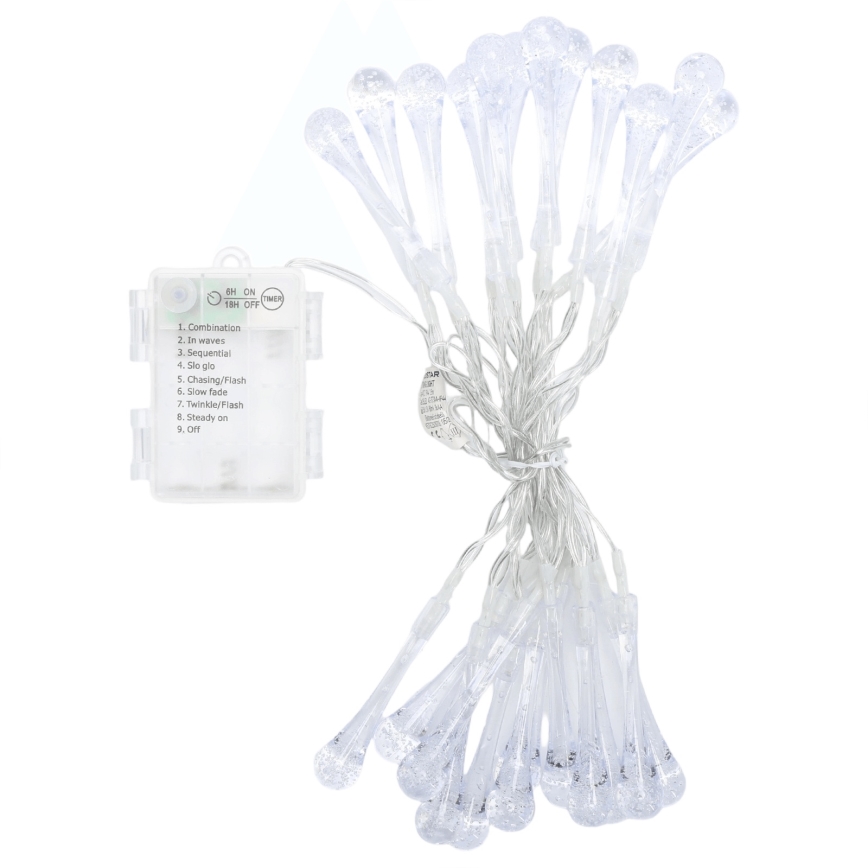 Aigostar - LED vonkajší reťaz 25xLED/8 funkcií 3xAA 2,5 m IP44 teplá biela kvapky