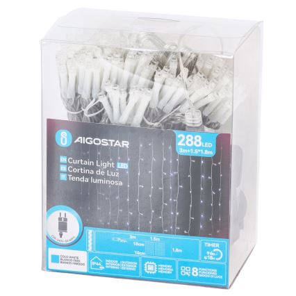 Aigostar - LED vonkajší svetelný reťazec 288×LED/8 funkcií 1,5×1,8 m IP44 studená biela