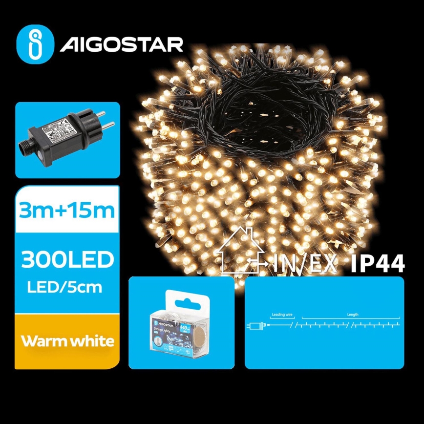 Aigostar - LED Vonkajšia vianočná reťaz 300xLED/8 funkcií 18m IP44 teplá biela