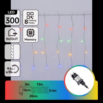 Aigostar - LED vonkajšia vianočná reťaz 300xLED/8 funkcií 18x0,4m IP44 viacfarebná