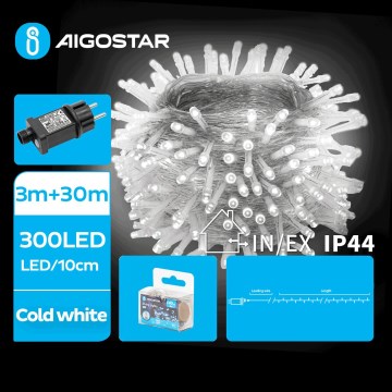 Aigostar - LED Vonkajšia vianočná reťaz 300xLED/8 funkcií 33m IP44 studená biela