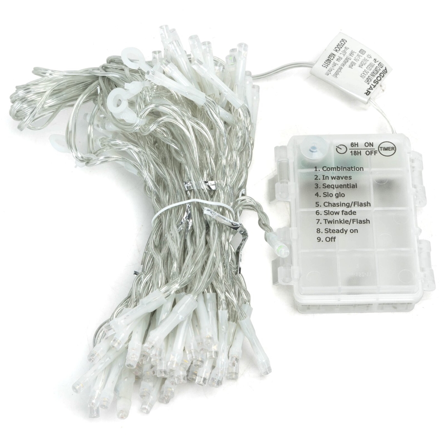 Aigostar-LED Vonkajšia vianočná reťaz 300xLED/8 funkcií 3xAA 6x2m IP44 studená biela