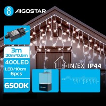 Aigostar - LED Vonkajšia vianočná reťaz 400xLED/8 funkcií 23x0,6m IP44 studená biela