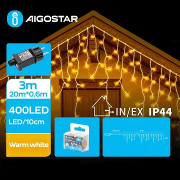 Aigostar - LED Vonkajšia vianočná reťaz 400xLED/8 funkcií 23x0,6m IP44 teplá biela