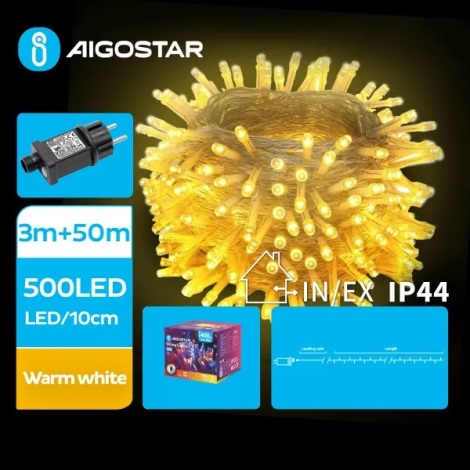 Aigostar - LED Vonkajšia vianočná reťaz 500xLED/8 funkcií 53m IP44 teplá biela