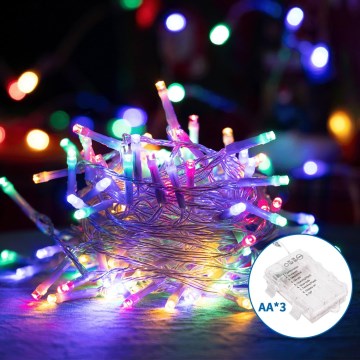 Aigostar - LED Vonkajšia vianočná reťaz 50xLED/8 funkcií 3xAA 5,3m IP44 multicolor