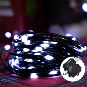 Aigostar -LED Vonkajšia vianočná reťaz 50xLED/8 funkcií 3xAA 5,3m IP44 studená biela