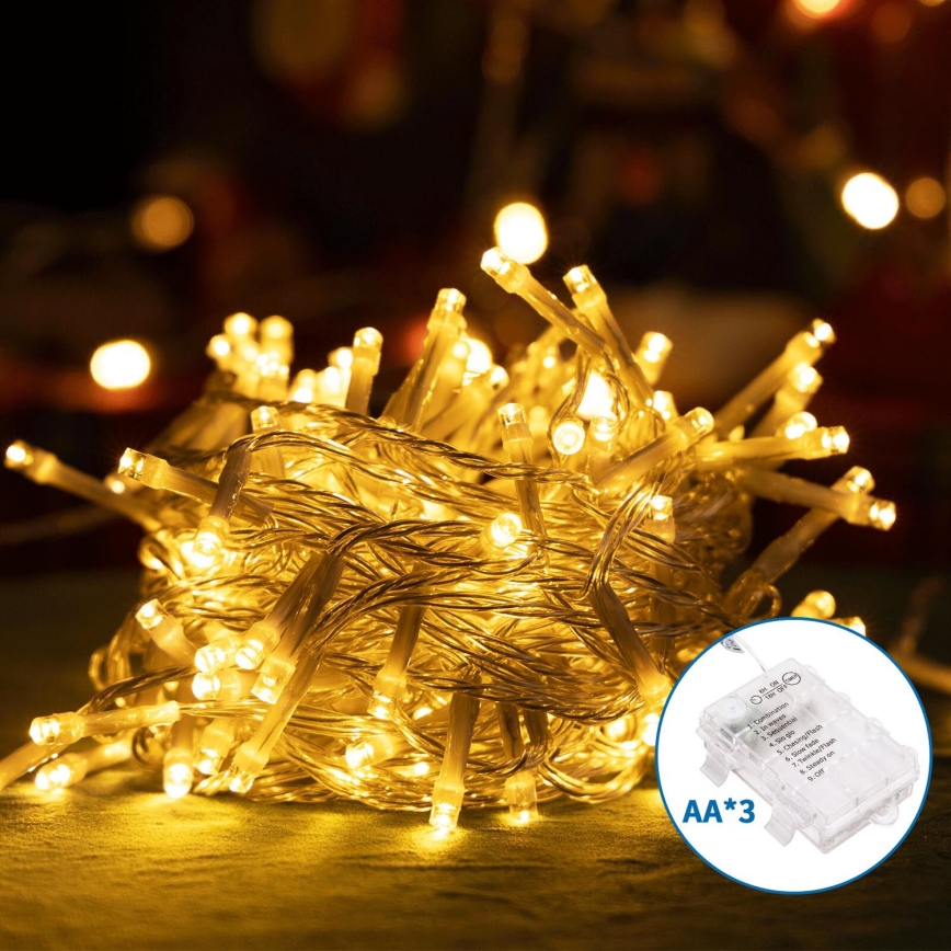 Aigostar - LED Vonkajšia vianočná reťaz 50xLED/8 funkcií 3xAA 5,3m IP44 teplá biela