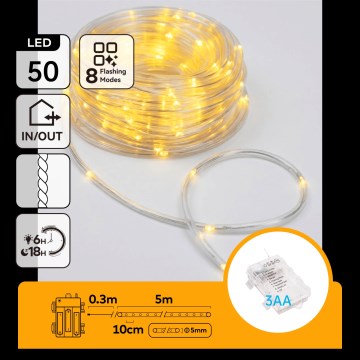 Aigostar - LED vonkajšia vianočná reťaz 50xLED/8 funkcií 3xAA 5,3m IP44 teplá biela
