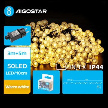 Aigostar - LED Vonkajšia vianočná reťaz 50xLED/8 funkcií 8m IP44 teplá biela