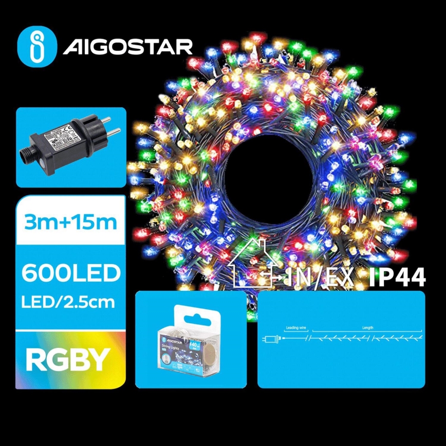 Aigostar - LED Vonkajšia vianočná reťaz 600xLED/8 funkcií 18m IP44 multicolor