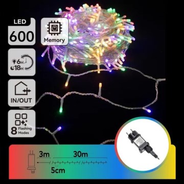 Aigostar - LED vonkajšia vianočná reťaz 600xLED/8 funkcií 30m IP44 viacfarebná