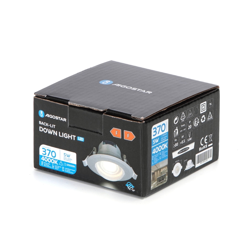 Aigostar - LED zapustené stropné svietidlo, 5 W, 230 V, 4000 K, priemer 8,5 cm, biela