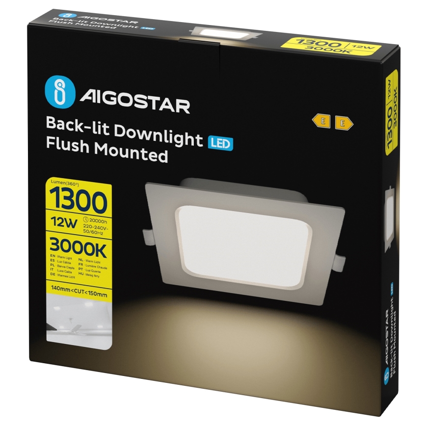 Aigostar - LED zapustené stropné svietidlo LED/12W/230V 3000K 17,5x17,5 cm biela
