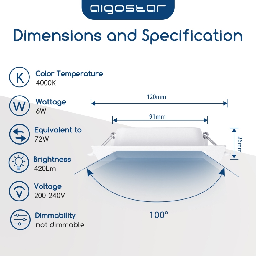 Aigostar - LED zapustené stropné svietidlo LED/6W/230V 4000K 12x12 cm biele