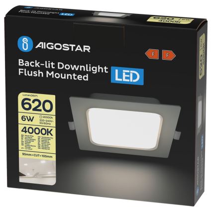 Aigostar - LED zapustené stropné svietidlo LED/6W/230V 4000K 12x12 cm biele