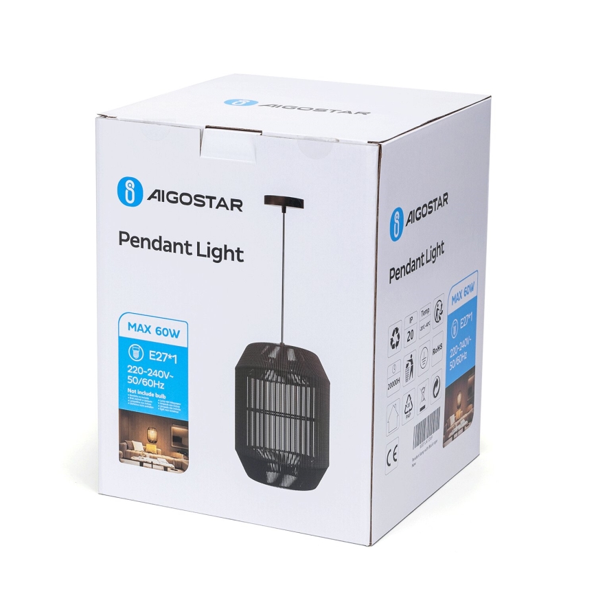 Aigostar - Luster na lanku 1xE27/60W/230V čierna