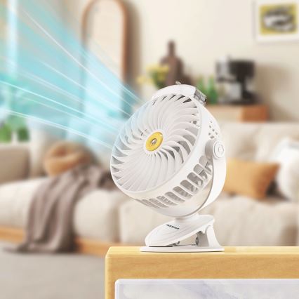 Aigostar - Nabíjací stolný ventilátor s klipom 2W/5V 2400mAh USB biela