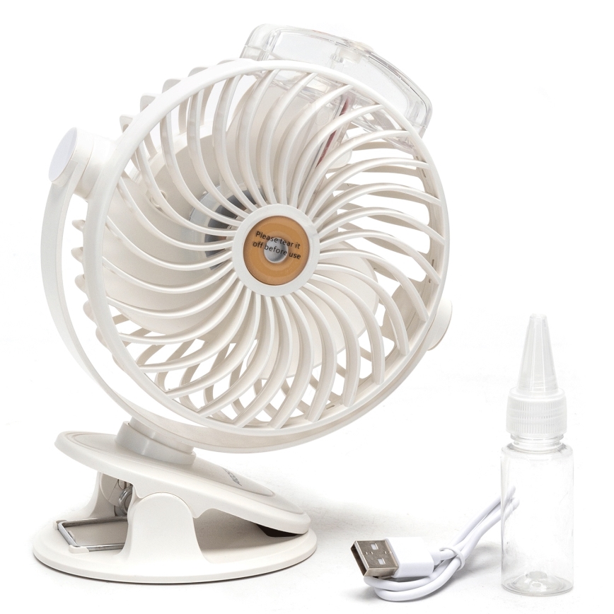 Aigostar - Nabíjací stolný ventilátor s klipom 2W/5V 2400mAh USB biela