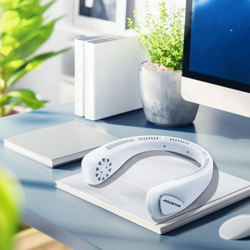 Aigostar - Nabíjací ventilátor na krk 4W/5V 2000mAh biela