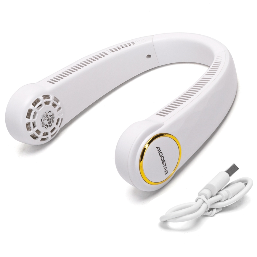 Aigostar - Nabíjací ventilátor na krk 4W/5V 2000mAh biela