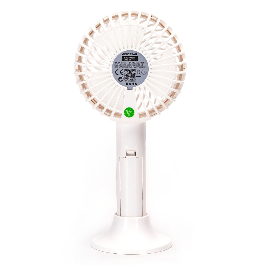 Aigostar - Nabíjací vreckový ventilátor 3W/5V 1500mAh USB biela