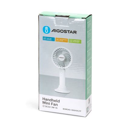 Aigostar - Nabíjací vreckový ventilátor 3W/5V 1500mAh USB biela