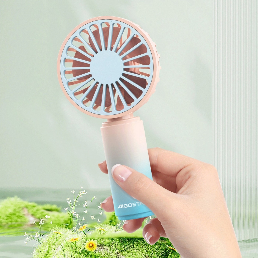 Aigostar - Nabíjací vreckový ventilátor 3W/5V 500mAh USB ružová/modrá