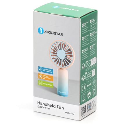 Aigostar - Nabíjací vreckový ventilátor 3W/5V 500mAh USB ružová/modrá
