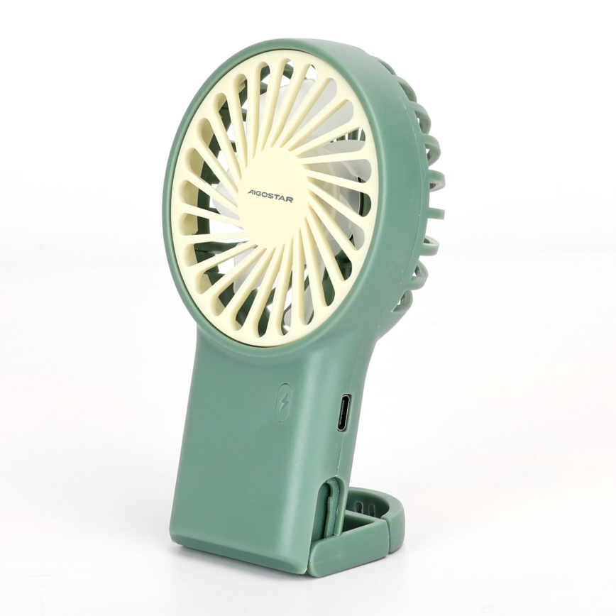 Aigostar - Nabíjací vreckový ventilátor 4W/5V 500mAh USB zelená