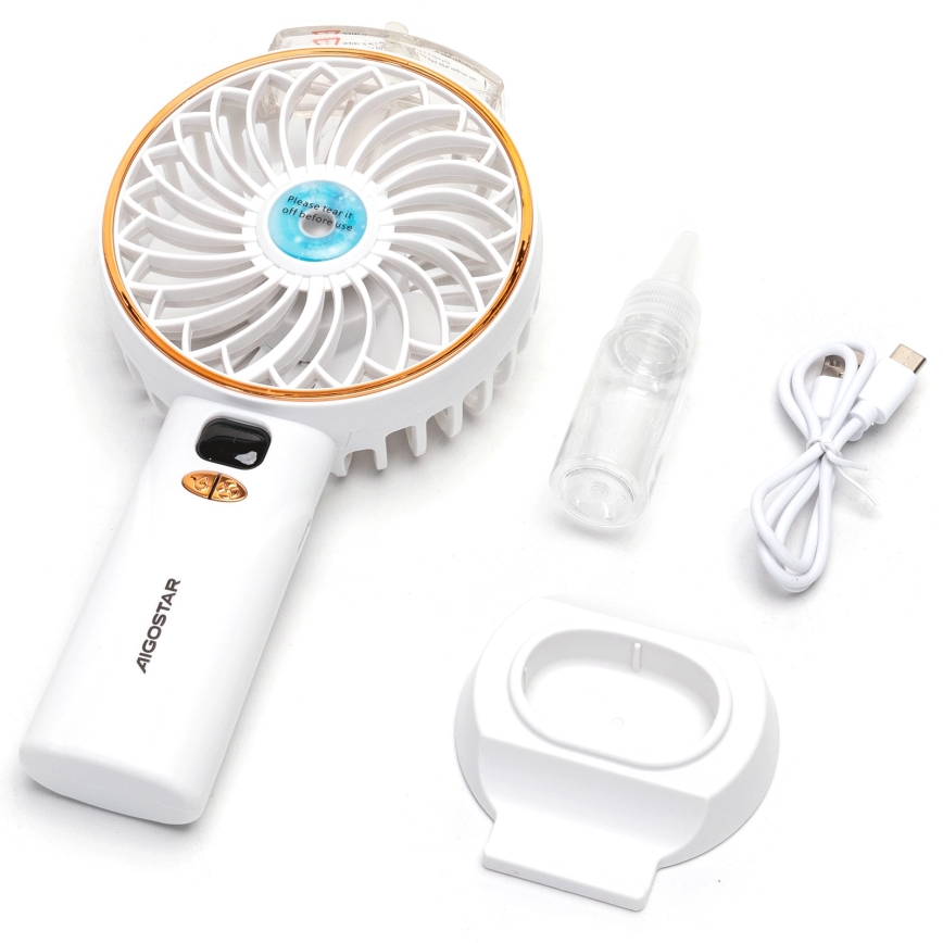 Aigostar - Nabíjací vreckový ventilátor 5W/5V 2400mAh USB biela